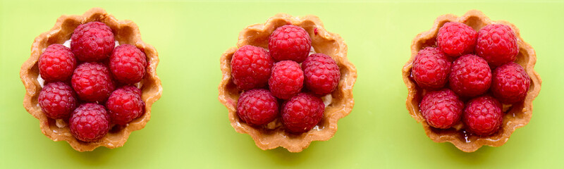 Fruit raspberry tart cakes, top view