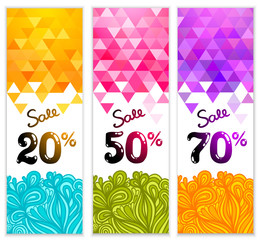 Triangle Sale banners with doodles