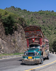 Decorated truck on the Karakoram highway, Pakistan - 128338829