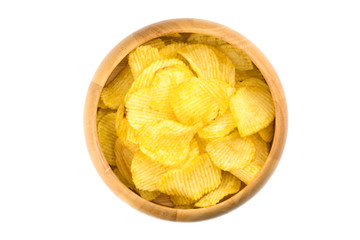Potato chips in wooden bowl