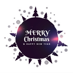 merry christmas background with trees and snowflakes