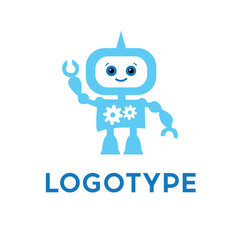 Robot logo template. Cute logotype isolated on white background. Future technologies theme. Vector concept symbol.