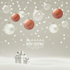 Vector Illustration of a Christmas Holiday Design with Baubles and Gift Boxes