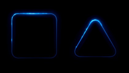 Glowing frames black background. Square glow borders. Sparkling geometric light banner. Luminous triangle light shape. 
Shining triangular forms. Neon sign. Bright sign with flares and sparkles. LED