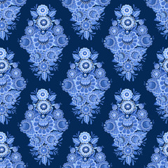 fashion seamless texture with blue stylized floral ornament