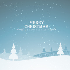 elegant snowy merry christmas greeting background with trees