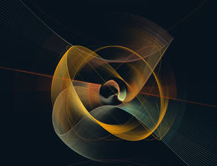 Computer generated fractal illustration of a spherical yellow and blue