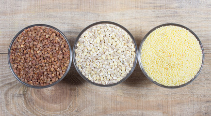 Pearl barley, buckwheat, millet groats
