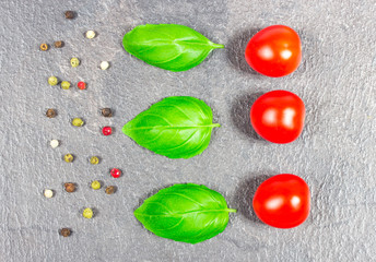 Tomatoes and basil. Close up.