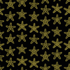 Golden Sea Stars Seamless Pattern