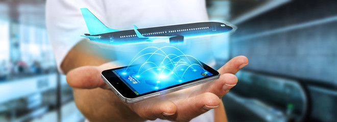 Businessman booking his flight