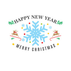 Fototapeta na wymiar Snowflake Chrismas and New Year flat logotype