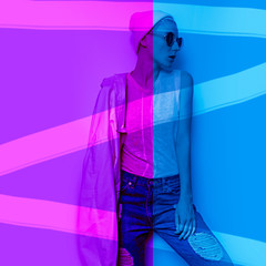 Disco vibration Tomboy Girl in hipster hat beanie and vintage sp © Porechenskaya