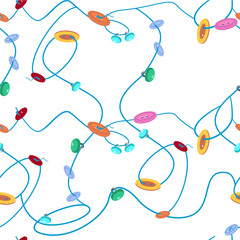 pattern of rope strung with buttons on white background
