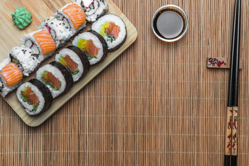 White rice sushi, raw healthy food. Novelty and alternative dish.