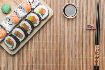 White rice sushi, raw healthy food. Novelty and alternative dish.