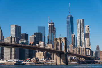 Fototapeta premium Brooklyn bridge and Skyscrapers in New York