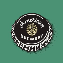 Craft beer bottle cap with brewing inscription in vintage style 