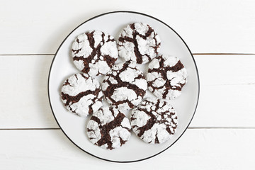 Homemade chocolate crinkles cookies powdered sugar