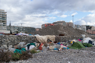 Migrant tent in Genoa, Italy