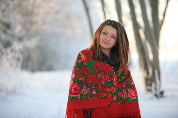 Girl in red winter scarf