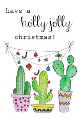 Weihnachstkarte Kakteen, Christmas Card