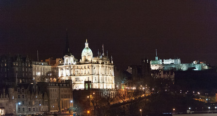 Fototapeta na wymiar Edinburgh, Scotland, UK-circa march 2016:View of the city, several monuments and the Castle, Edinburgh, Scotland