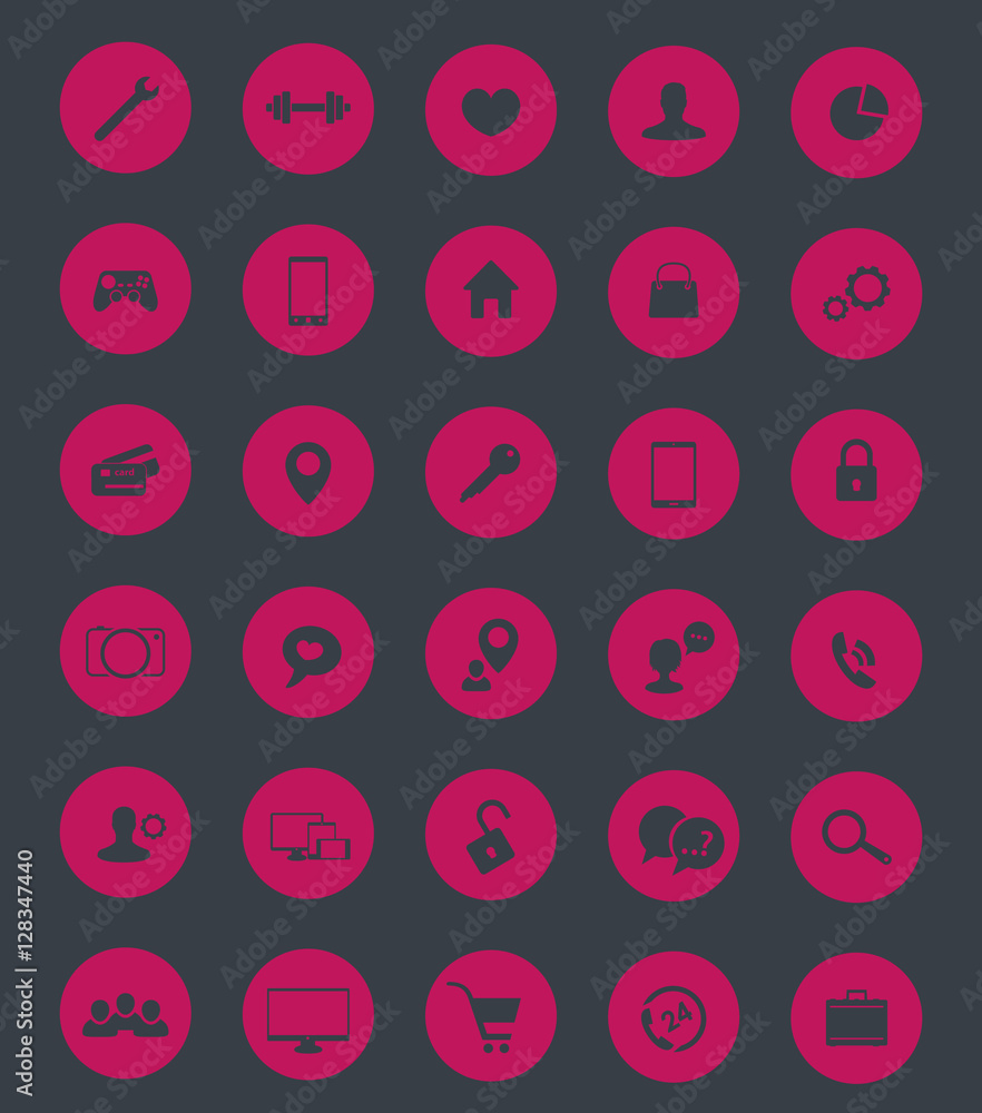 Sticker 30 icons for web and apps development, vector illustration