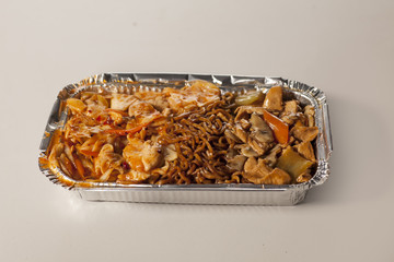 aluminum box with Chinese food