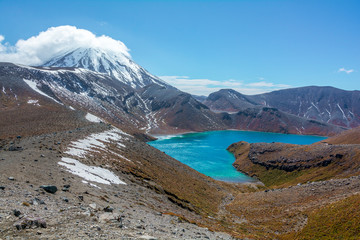 Mount Ruapehu and Tama Lake Landscape Tongariro National Park, New Zealand