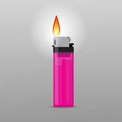 Pink lighter with a burning flame