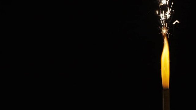 4K Flaming fountain firework burning until it stops, in slow motion - with space for text
