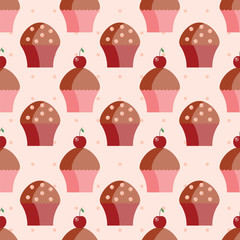 Seamless pattern of cupcakes