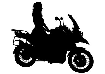 Fototapeta na wymiar Silhouettes of motorcycl and baeuty women on white background