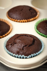 Freshly baked chocolate muffins.