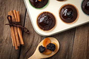 Freshly baked chocolate muffins.