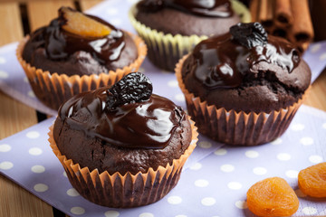 Freshly baked chocolate muffins.