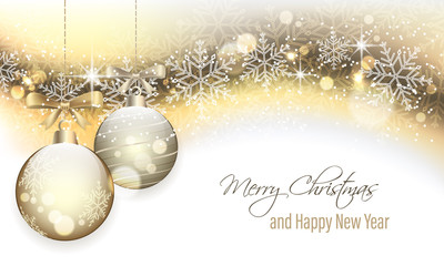 Christmas banner with hanging baubles.