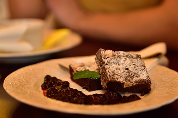 Restaurant food with fresh ingredients - chocolate cake