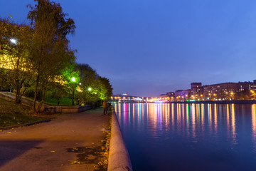 Autumn 2013. Russia. Moscow. Central Park of Culture and Rest named after Gorky. Embankment of the Moscow river.