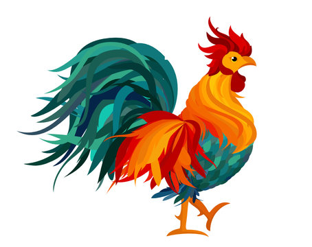 Fiery Rooster. Vector.Symbol 2017.Isolated  Profile Red Cockerel