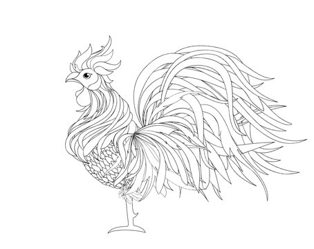 Rooster. Vector. Monochrome. Black and white graphic style.Symbol 2017.Isolated Cockerel 