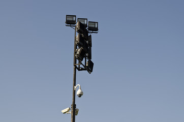Surveillance camera on street lamp