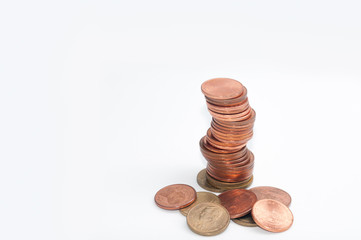stack of coins isolated on white background
