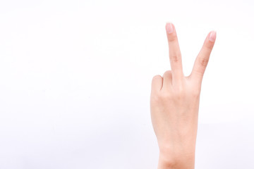 finger hand girl symbols isolated concept two points lesson learn teaching and fighting victory sign on the white background
