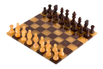 Chess pieces on the board on a white background