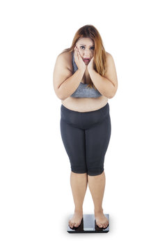 Obese Woman Standing On Weight Scale