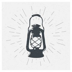 Hand-drawn vintage kerosene lamp. Sketch oil lantern. Vector illustration. T-shirt print. Poster. © gavris_sergey