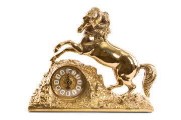 vintage golden clock on a white background