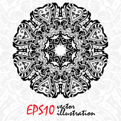 Vector Beautiful Decor Mandala. Abstract Object Isolated On White Background. Ethnic Decorative Element. Snowflake